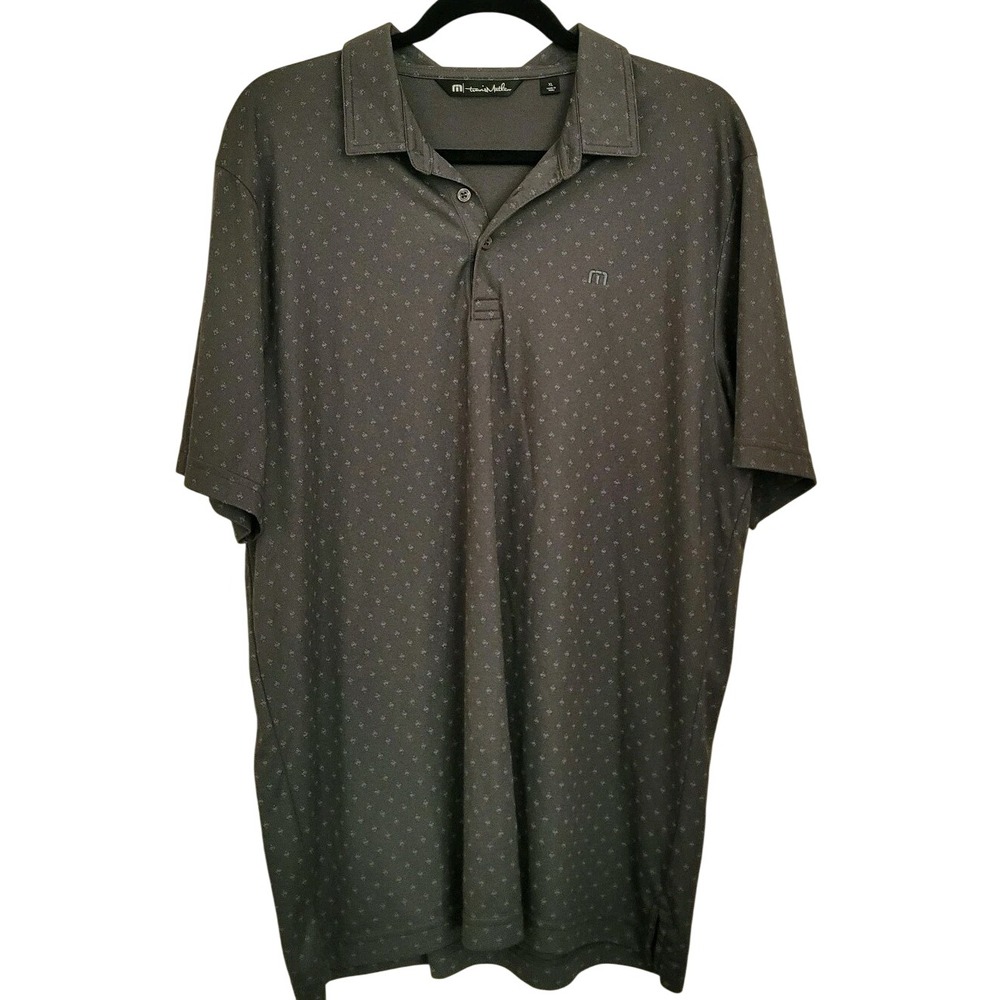 Travis Mathew Gray Geometric Pattern Polo Shirt XL Lightweight Pima Cotton Blend